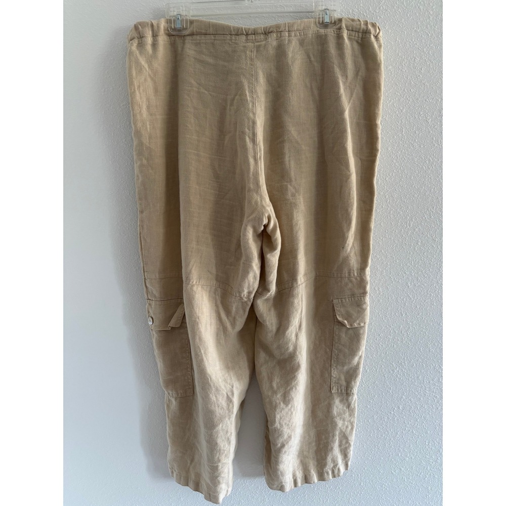 Cut Loose Pants Womens Medium Tan Wide Leg Cargo Pocket Linen Lagenlook Earthy - Picture 2 of 4